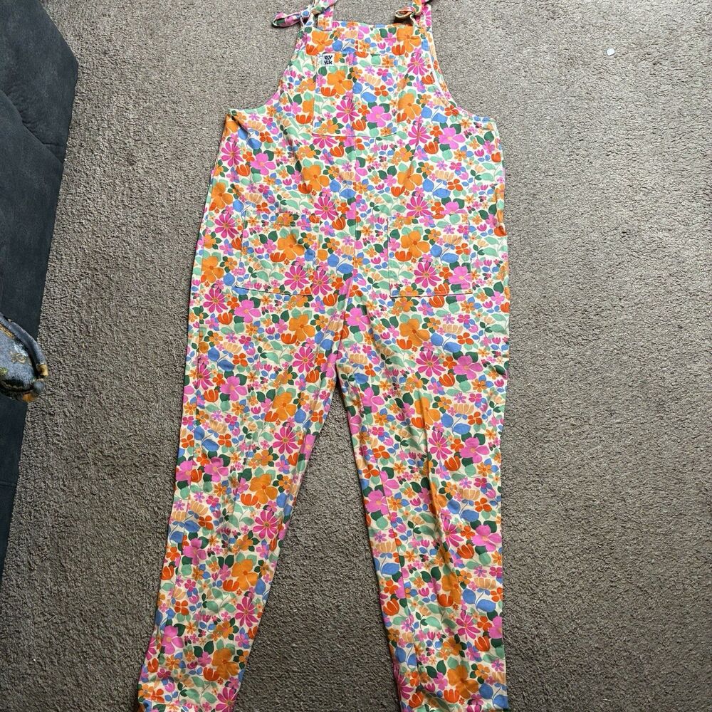 Lucy and Yak Womens Overalls US12L UK16L Multicolor Flowers Outdoors Gardering